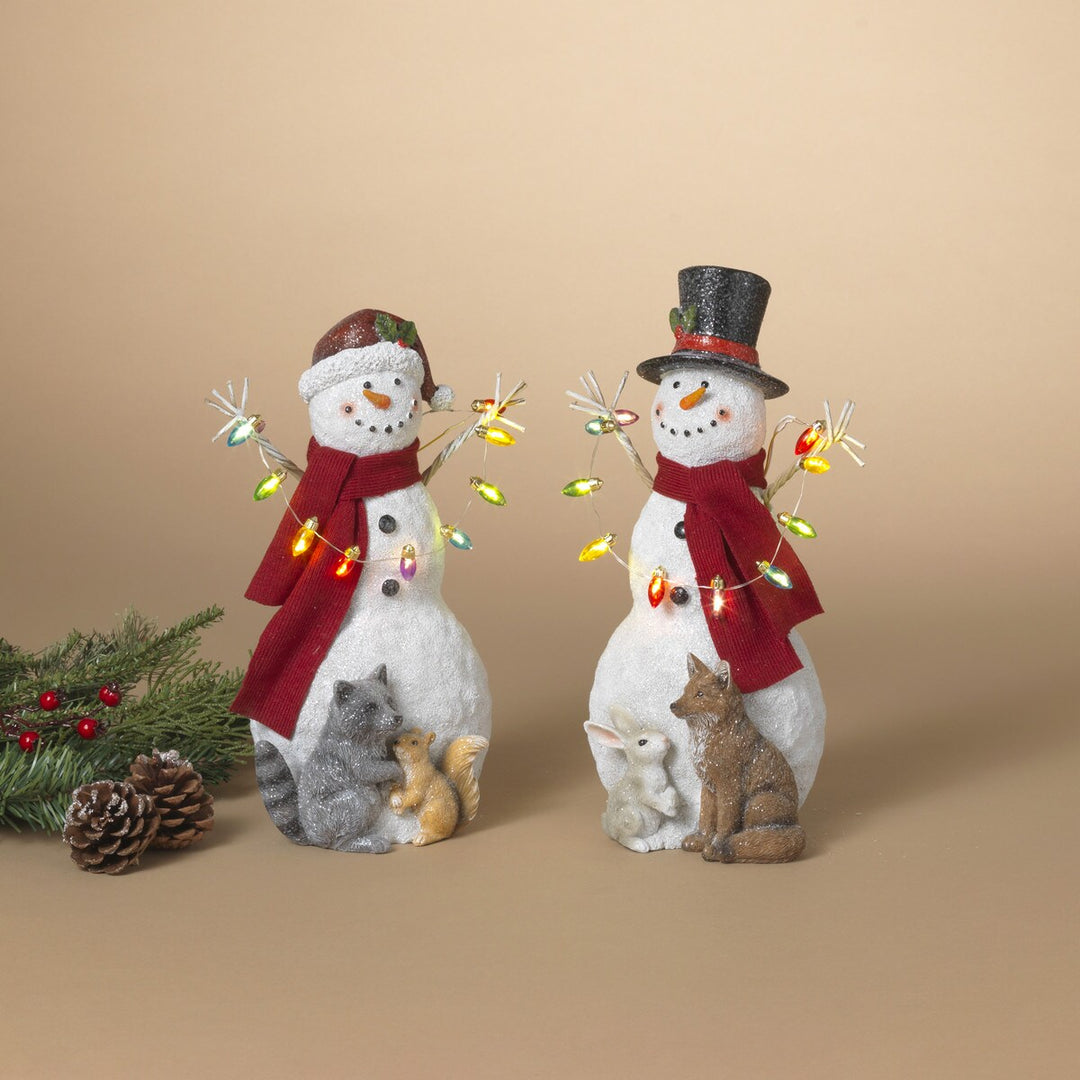 11.61"H B/O Lighted Resin Holiday Snowman with Animals