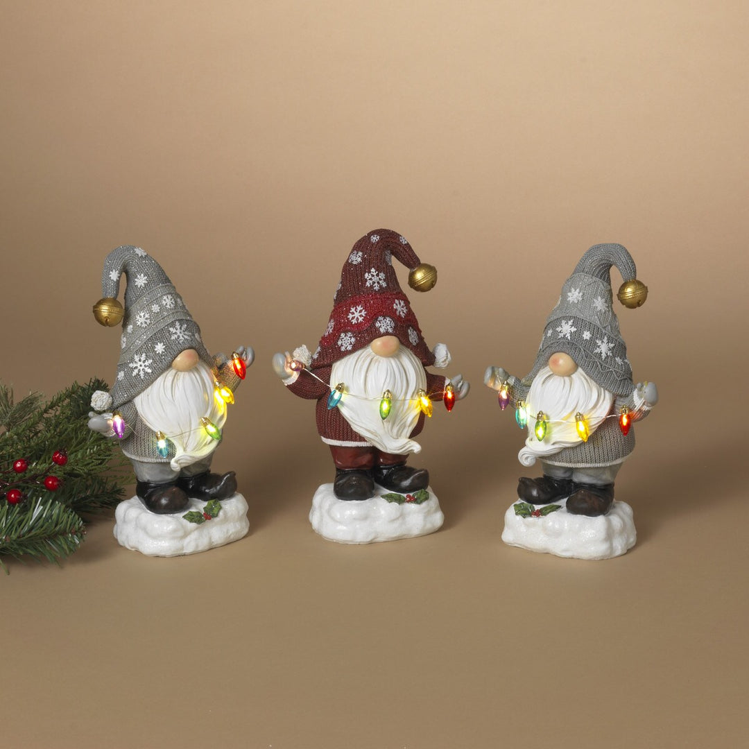 8.86"H B/O Lighted Resin Holiday Gnome