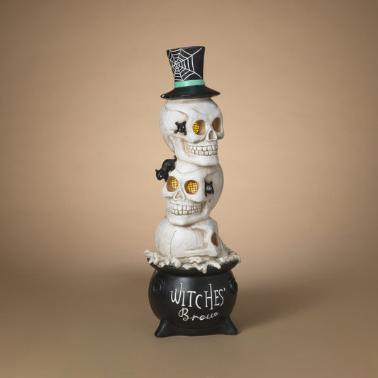 32"H B/O Lighted Magnesium Halloween Stacking Skulls on Cauldron with Moving Eyes