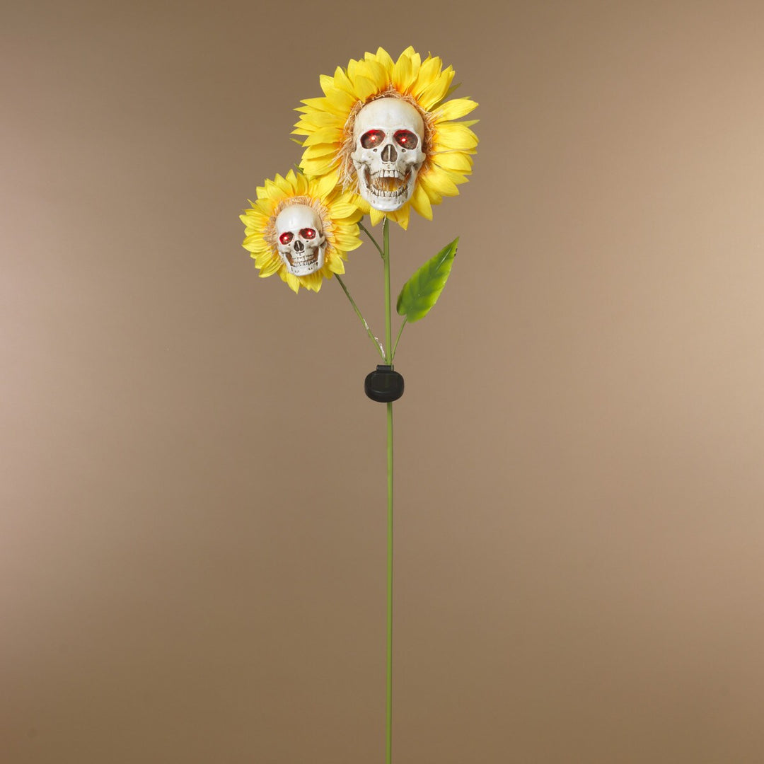 49.6"H Solar Lighted Halloween Sunflowers with Skulls Yard Stake