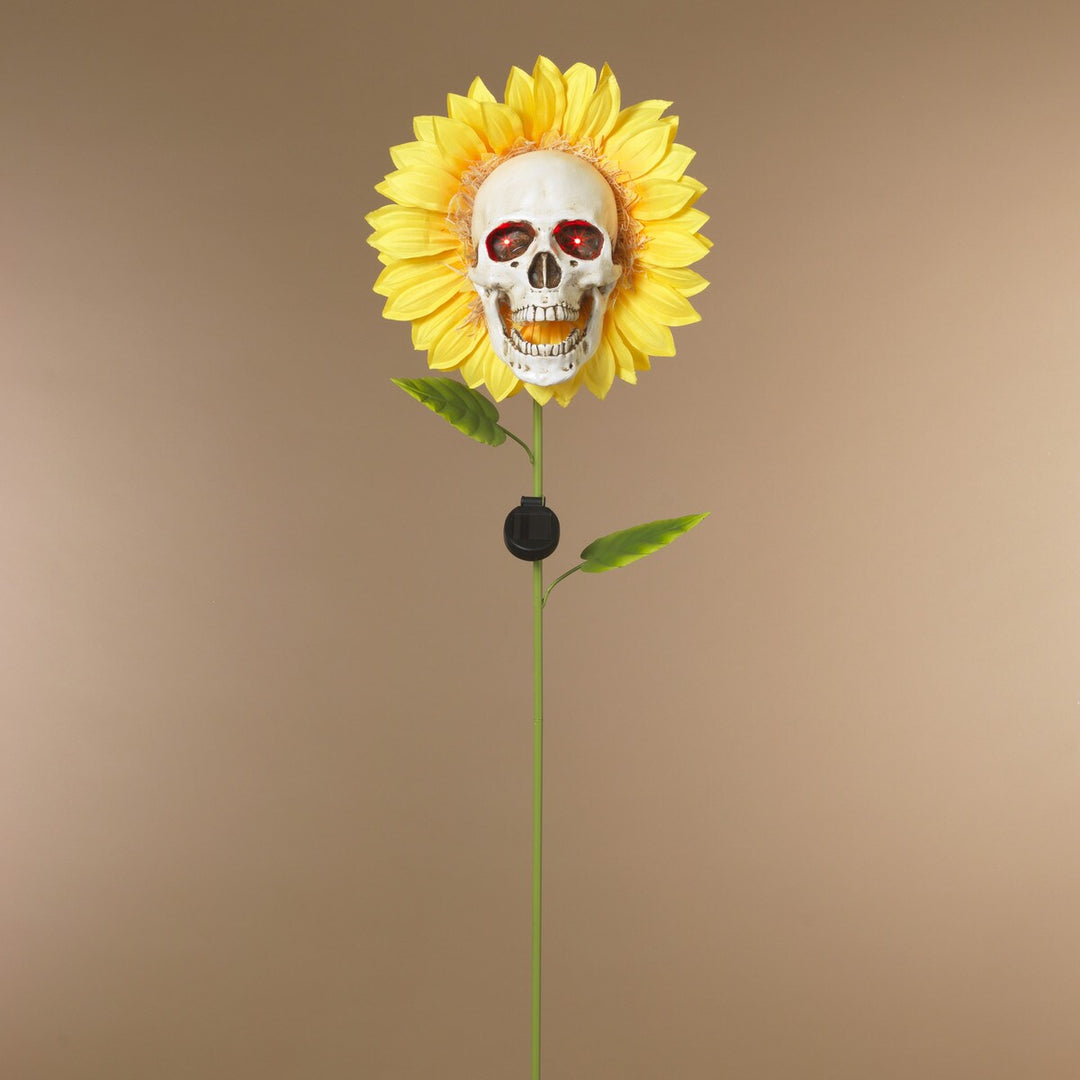 60.2"H Solar Lighted Halloween Sunflower with Skull Yard Stake