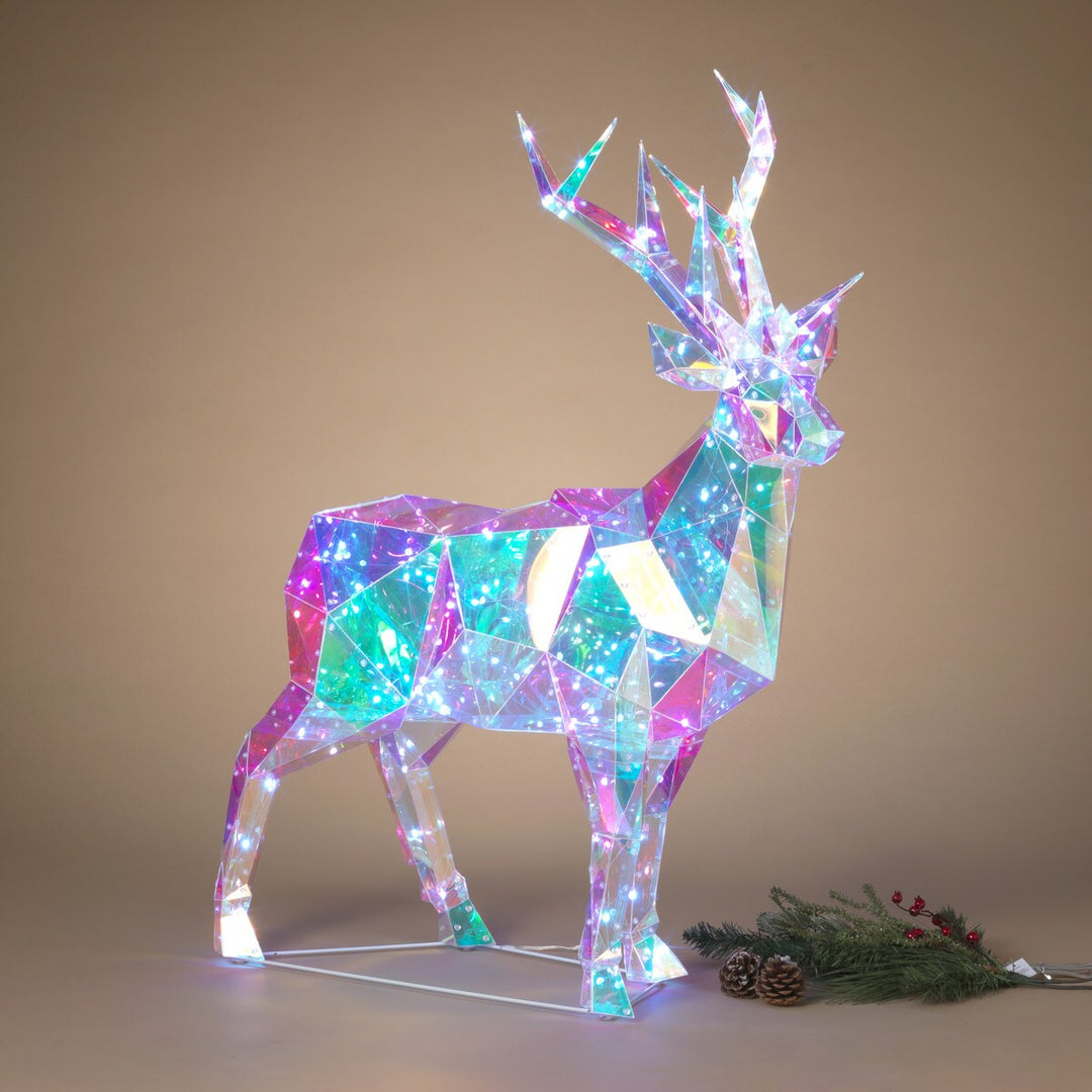 35.4"H USB Electric RGB Lighted Holographic Holiday Deer with Remote Control