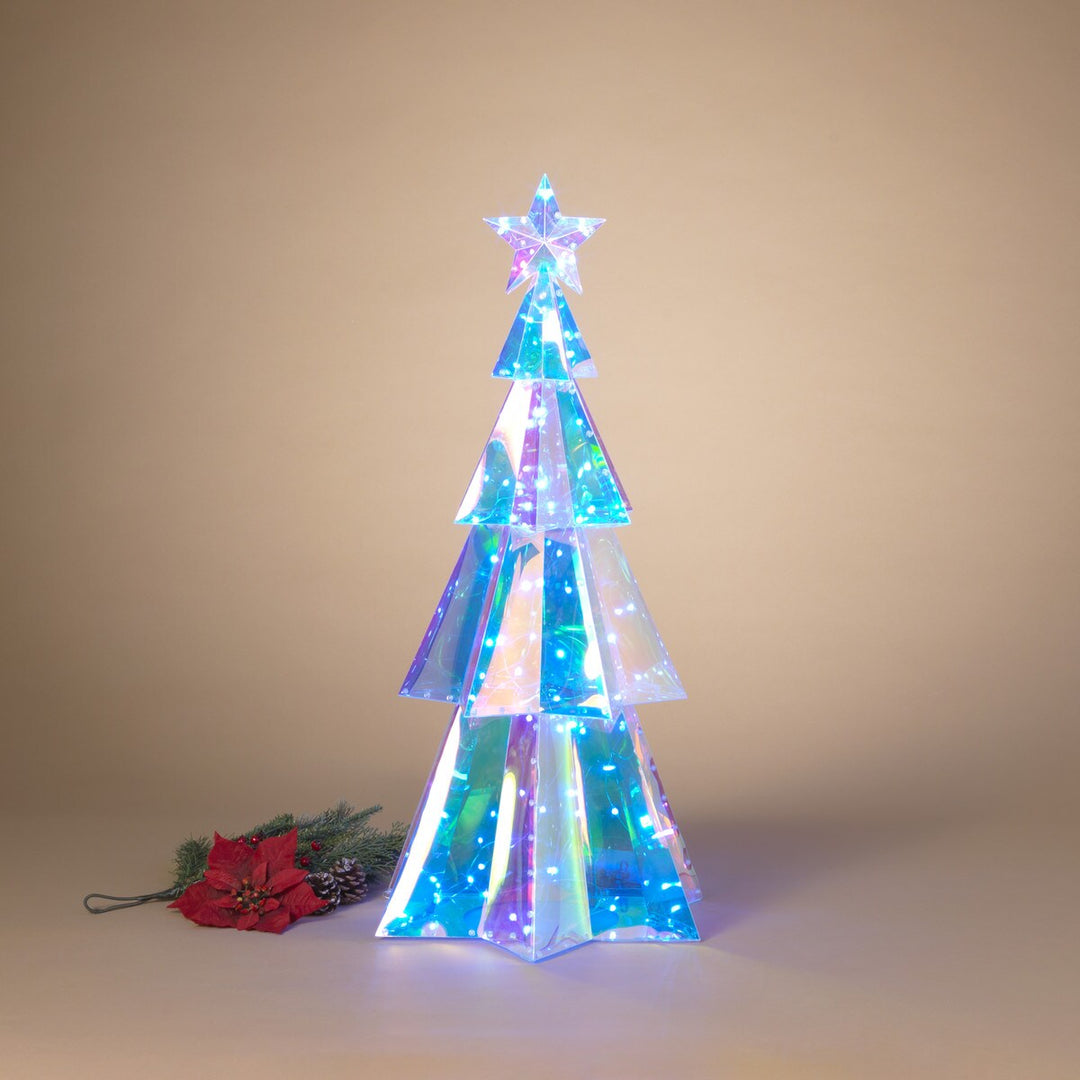 31.8"H USB Electric RGB Lighted Holographic Holiday Tree with Remote Control