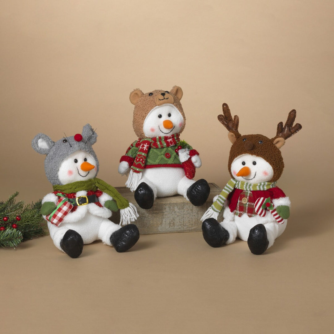 13.39"H Fabric Sitting Holiday Snowman