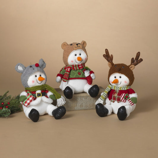 13.39"H Fabric Sitting Holiday Snowman