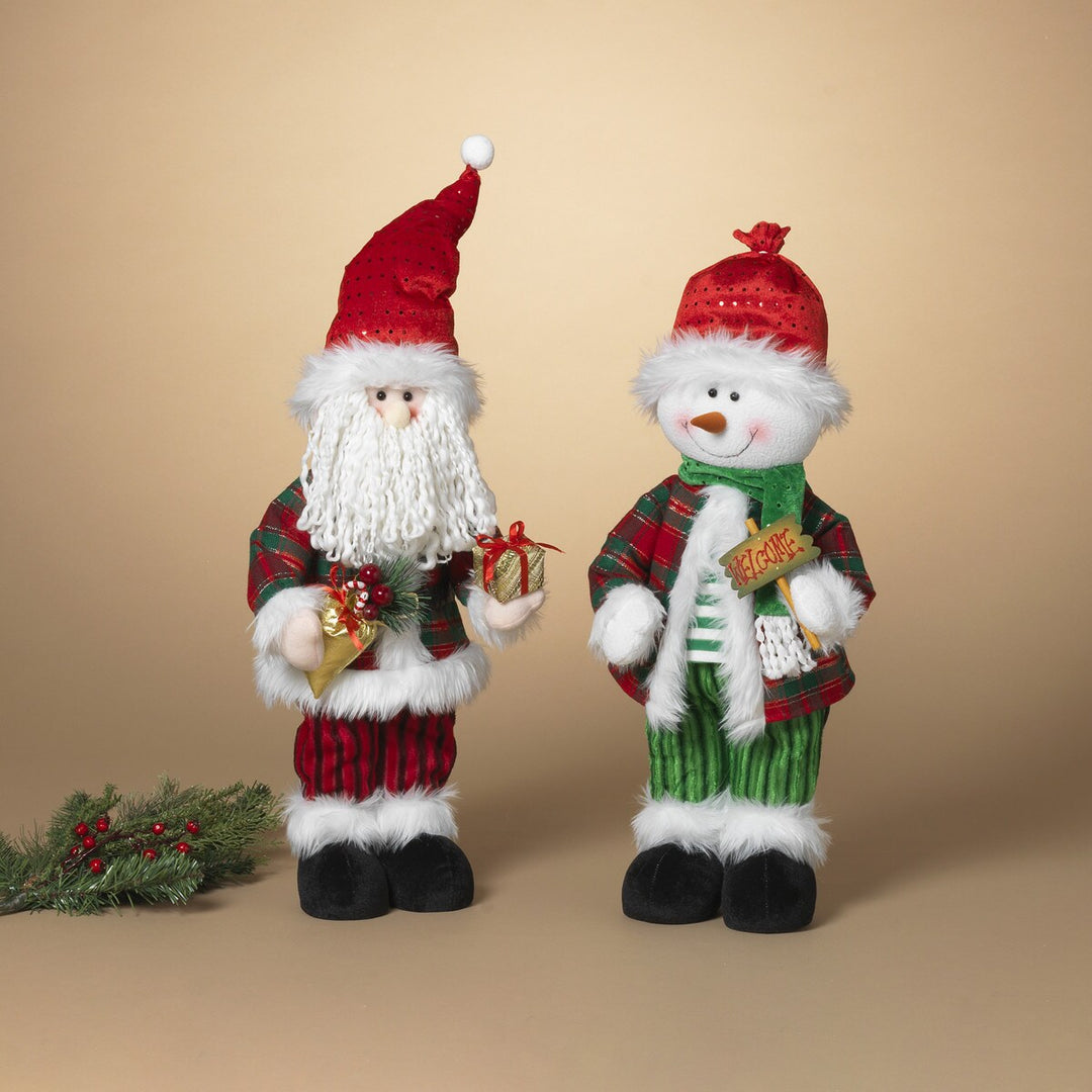 20"H USB Electric Animated Fabric Standing Santa & Snowman