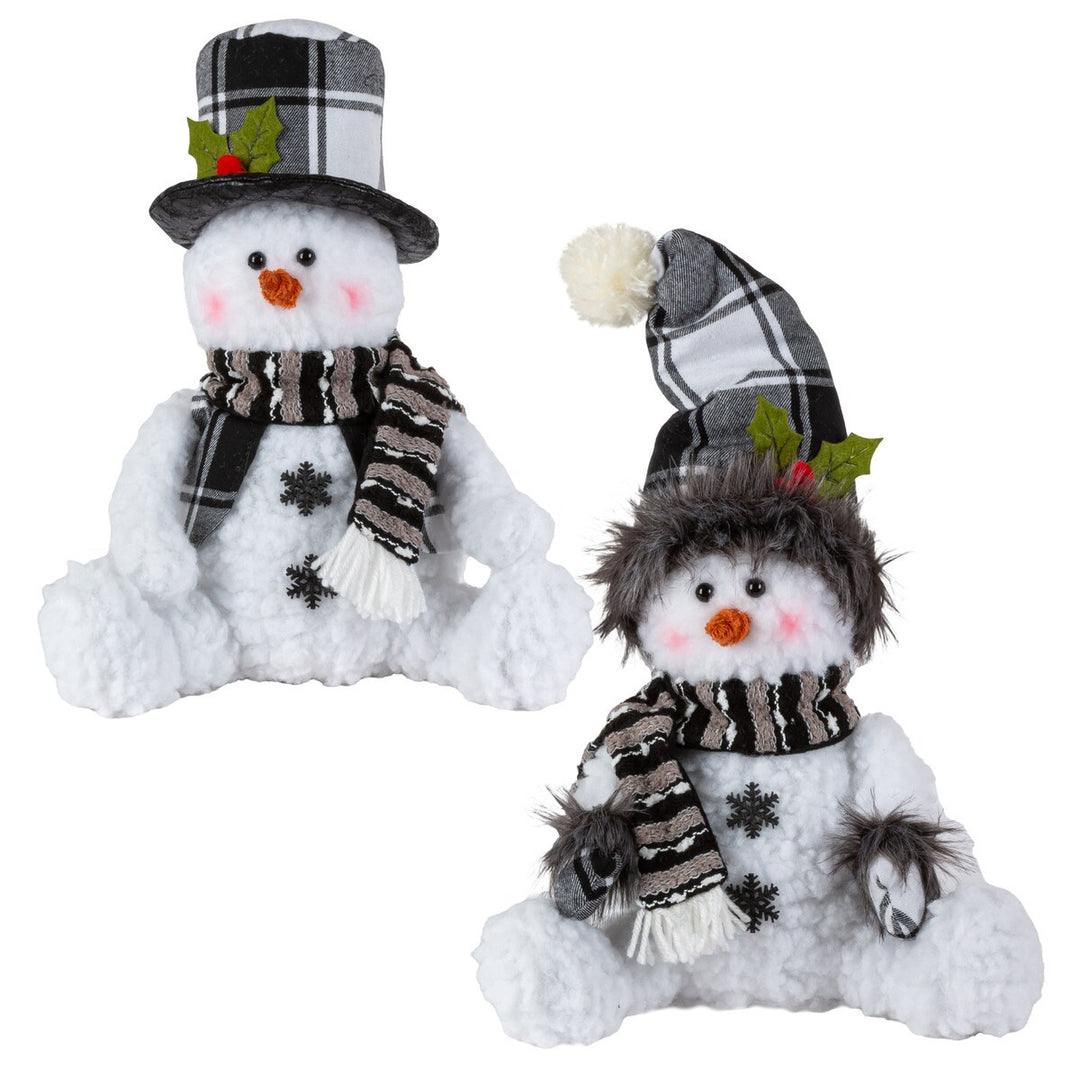 11"H Black & White Plaid Soft Sculpture Snowmen