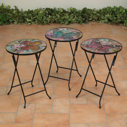 20.8"H Fused Glass Butterfly Design Table w/ Metal Stand