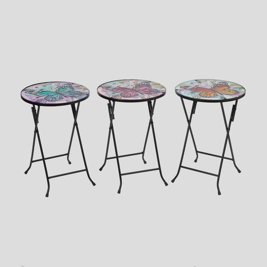 20.8"H Fused Glass Butterfly Design Table w/ Metal Stand
