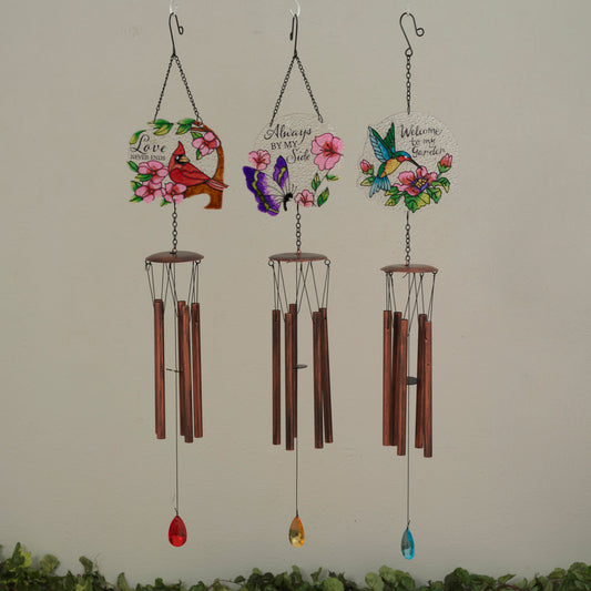 25.2"H Metal & Fused Glass Garden Friend Wind Chime