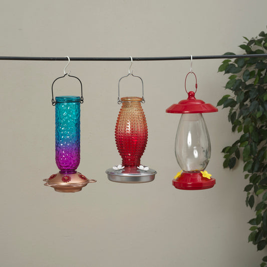 10.4"H Glass Hummingbird Feeder