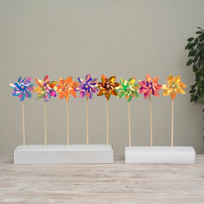 18.8"H PET Rainbow Metallic Pinwheel Spinner