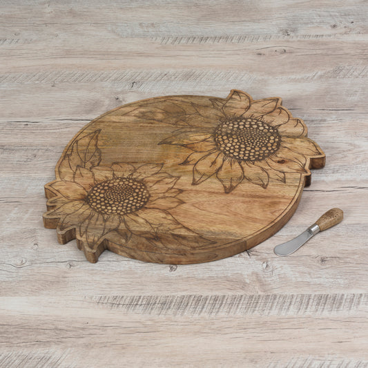 Engraved Sunflower Design Charcuterie Board & Cheese Spreader