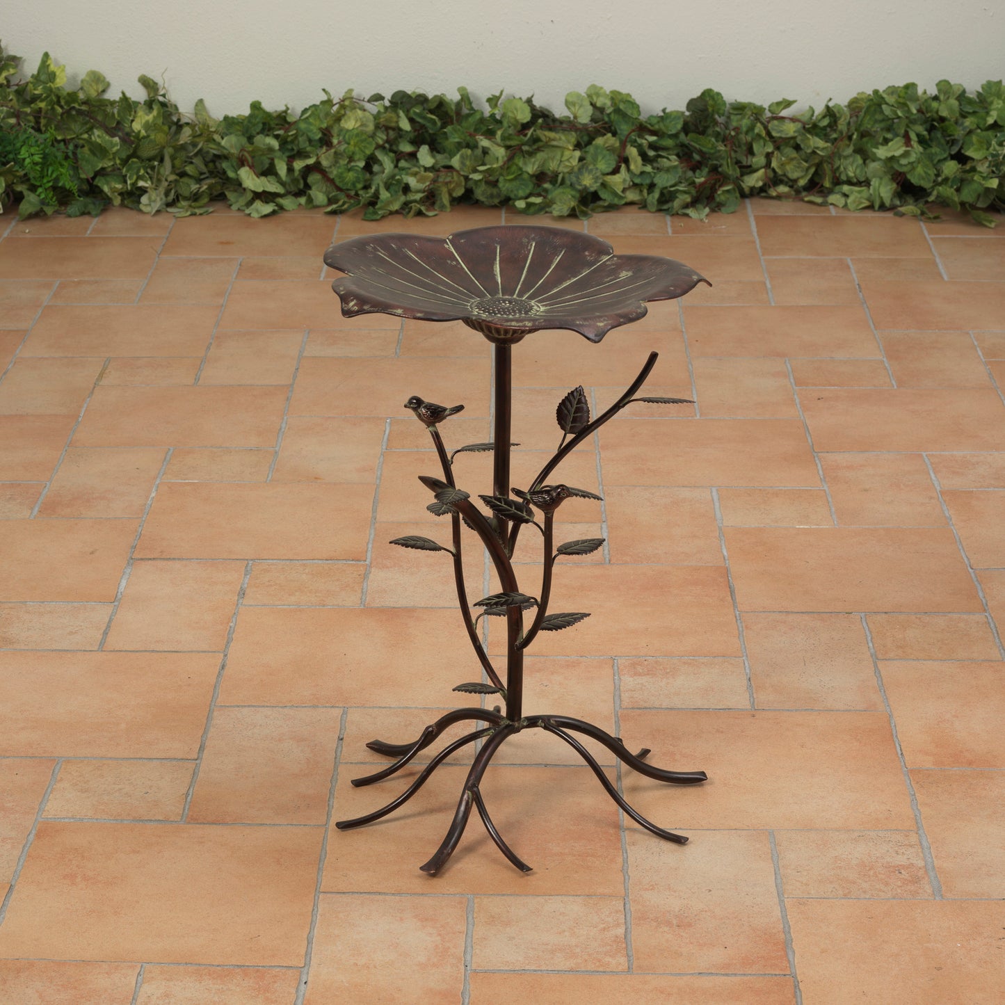 22.5"H Metal Flower Birdbath