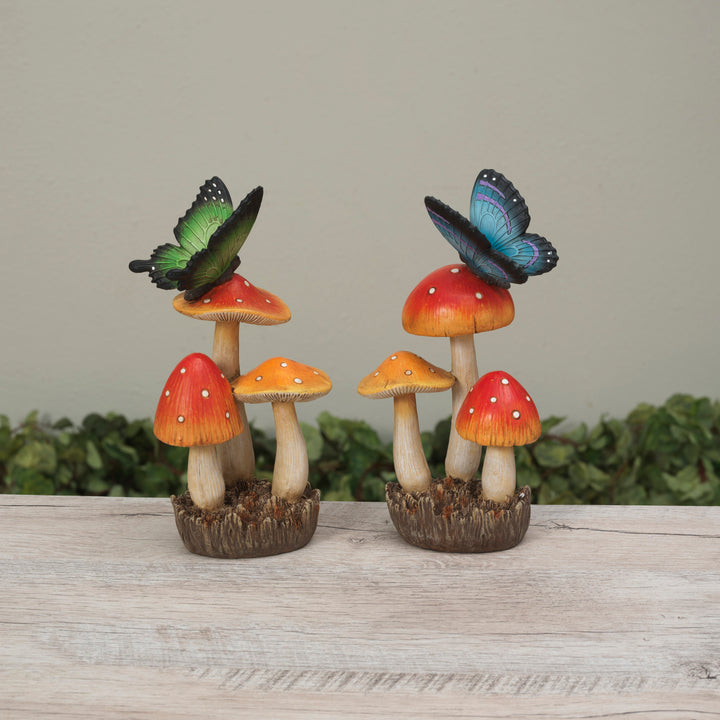 8"H Resin Butterfly on Mushrooms