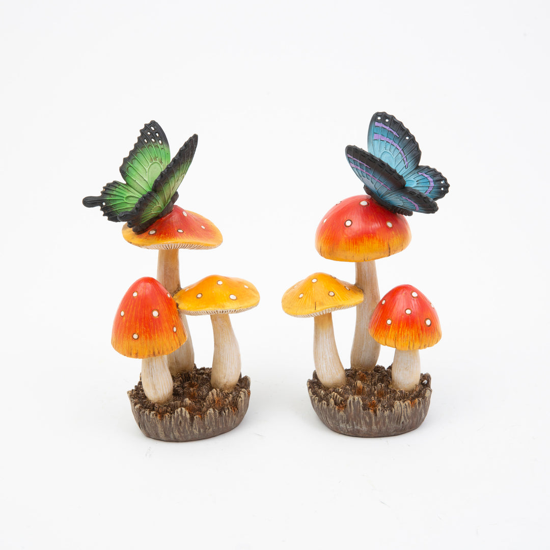 8"H Resin Butterfly on Mushrooms