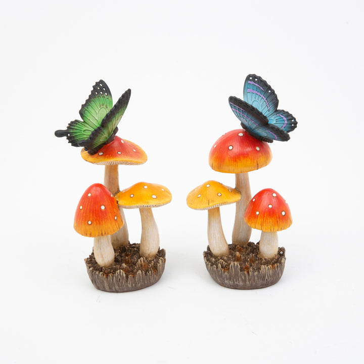 8"H Resin Butterfly on Mushrooms