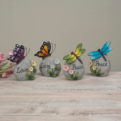 5.5"H Resin Butterfly & Dragonfly on Stone