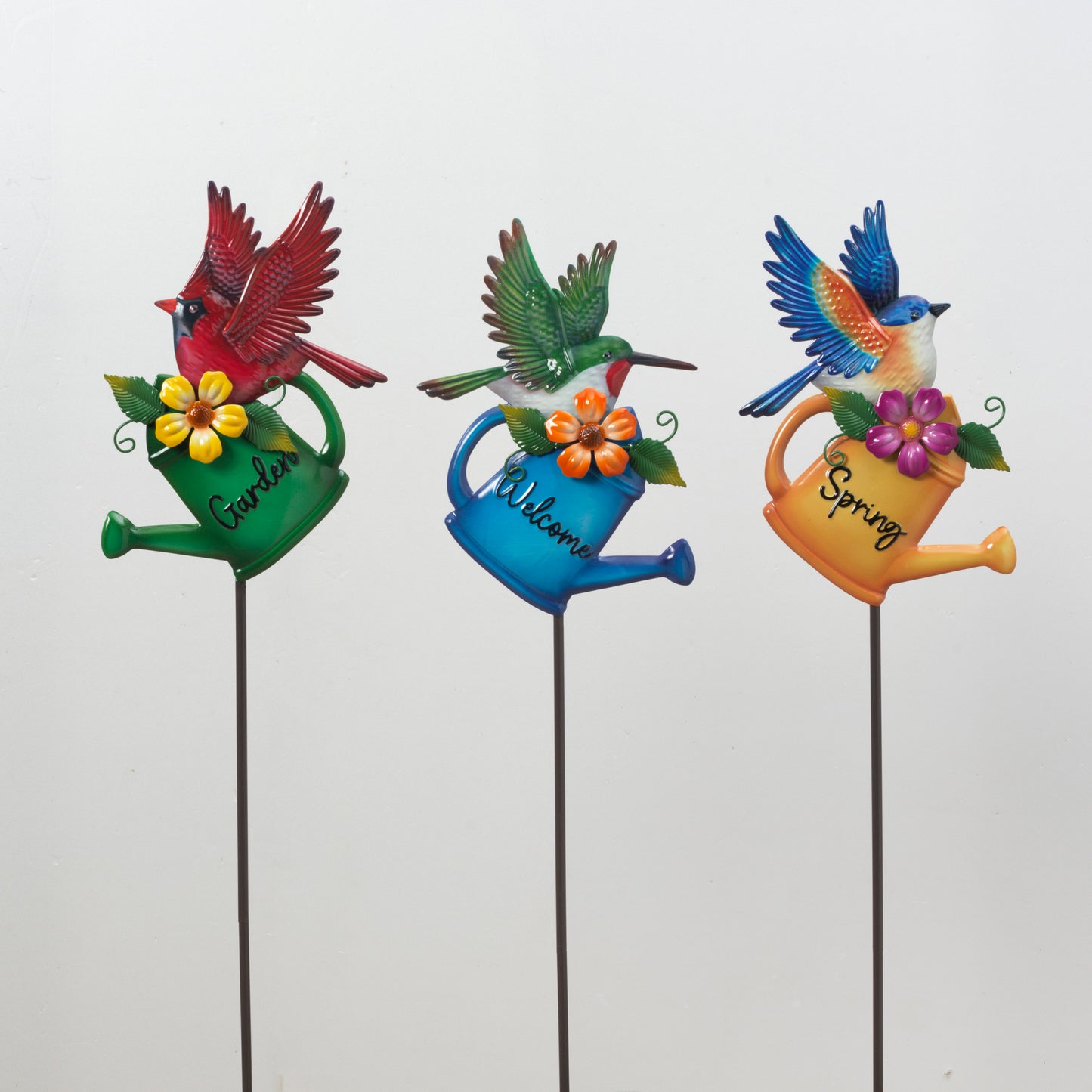 33"H Metal Watering Can w/ Bird Yard Stake