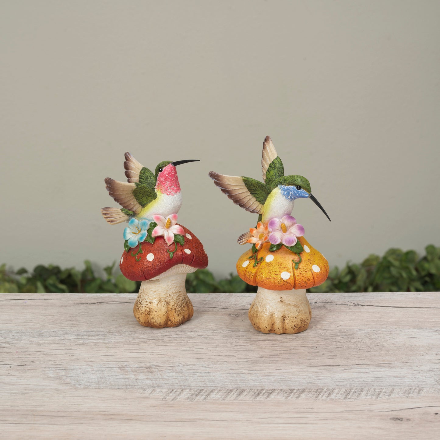 6.69"H Resin Hummingbird on Mushroom