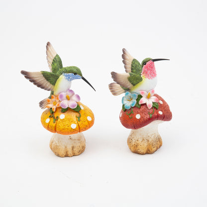 6.69"H Resin Hummingbird on Mushroom