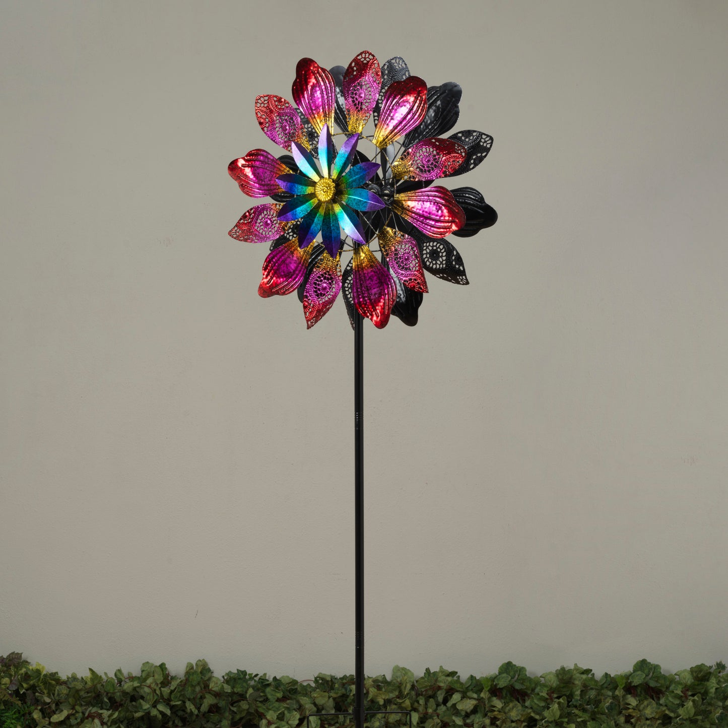 67"H Metal Flower Wind Spinner Yard Stake
