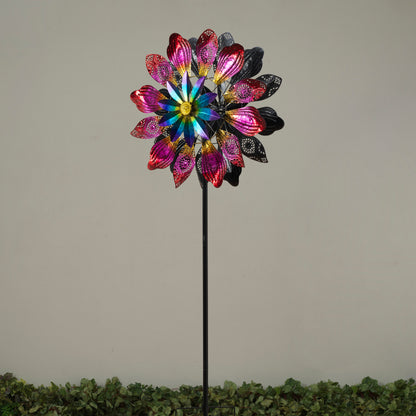 67"H Metal Flower Wind Spinner Yard Stake
