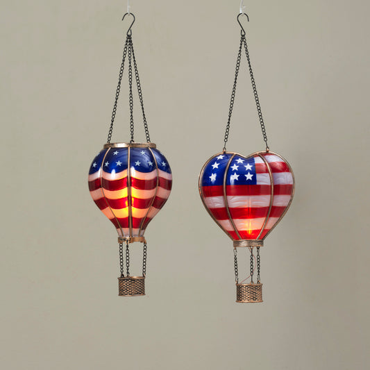 18.5"H Solar Lighted Fire Glow Americana Hot Air Balloon Lantern