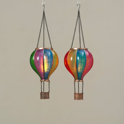 17.72"H Solar Lighted Fire Glow Hot Air Balloon Lantern