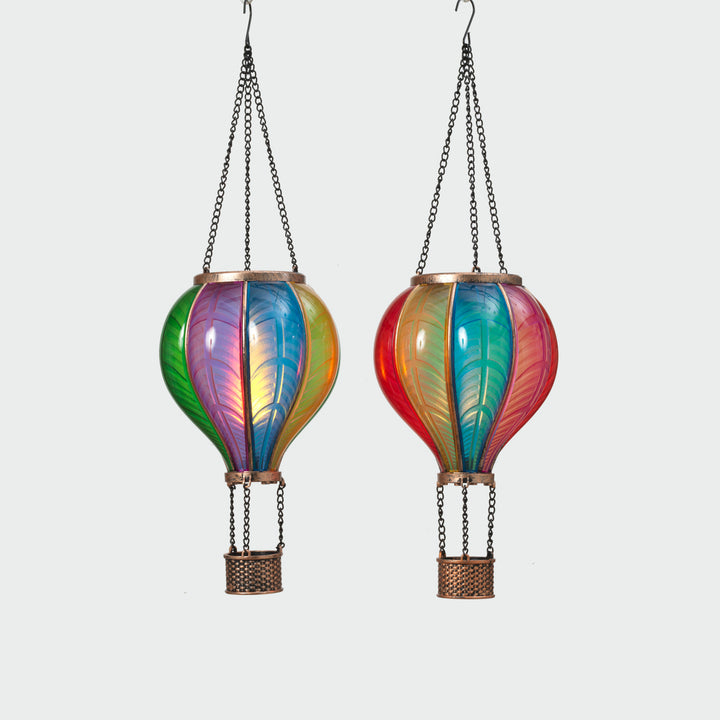 17.72"H Solar Lighted Fire Glow Hot Air Balloon Lantern