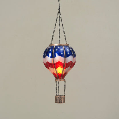 24.4"H Solar Lighted Fire Glow Americana Hot Air Balloon Lantern