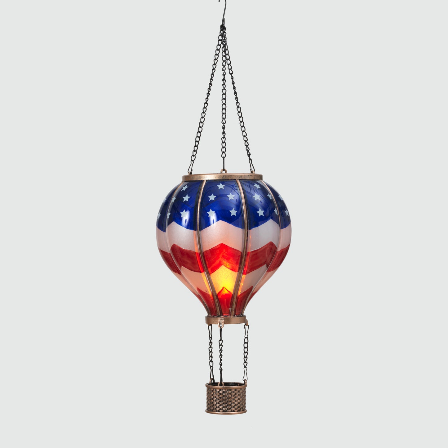 24.4"H Solar Lighted Fire Glow Americana Hot Air Balloon Lantern