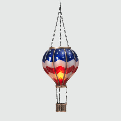 24.4"H Solar Lighted Fire Glow Americana Hot Air Balloon Lantern