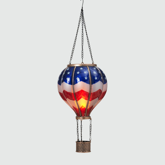 24.4"H Solar Lighted Fire Glow Americana Hot Air Balloon Lantern