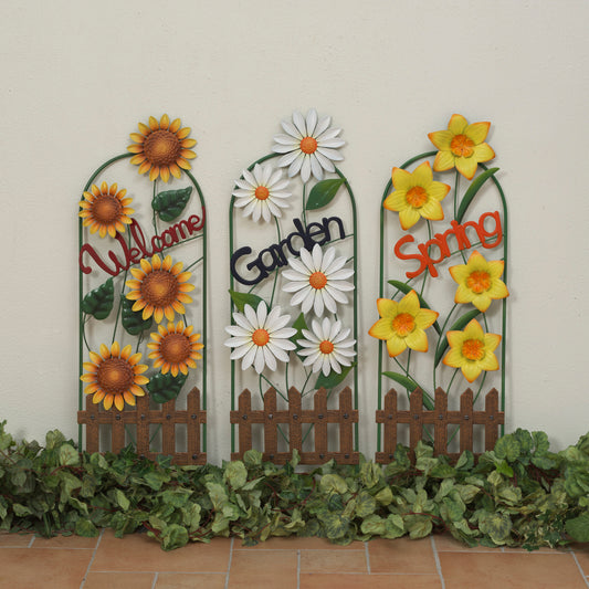 38"H Metal Flower w/ Sign Garden Trellis