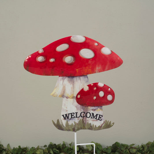 22"H Metal Mushroom "WELCOME" Yard Stake