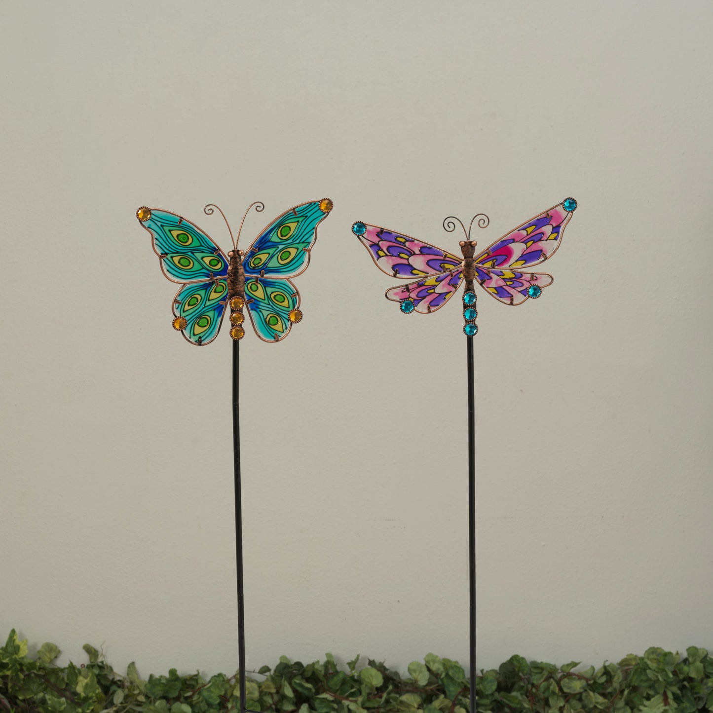 32"H Metal & Glass Butterfly or Dragonfly Yard Stake