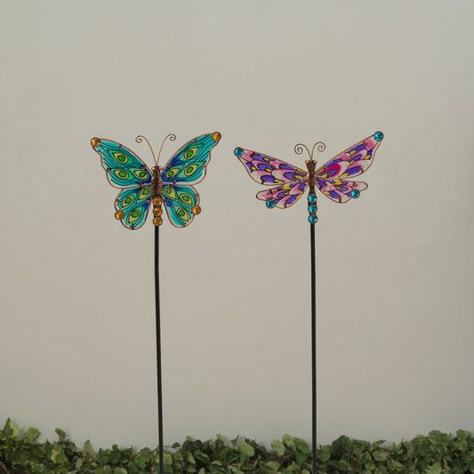 32"H Metal & Glass Butterfly or Dragonfly Yard Stake