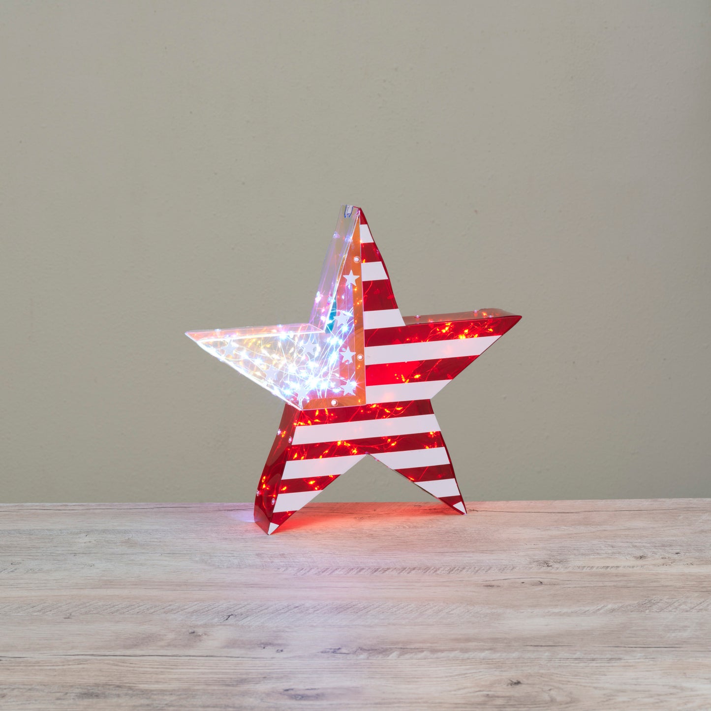 13.4"L USB Elec. or B/O Lit Holographic Americana Star