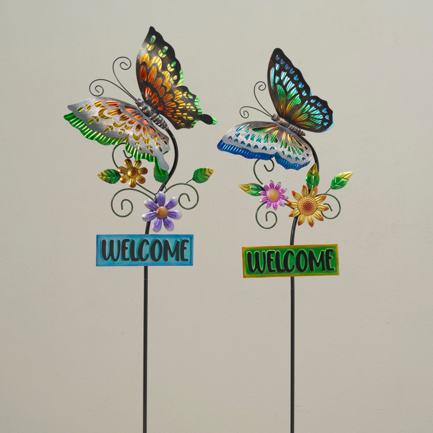 36.22"H Metal Butterfly Yard Stake w/Welcome Sign