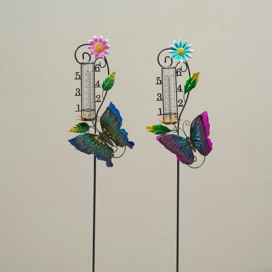 36.22"H Metal Butterfly Yard Stake w/ Rain Gauge