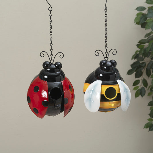 7.48"H Metal Hanging Ladybug or Bee Birdhouse