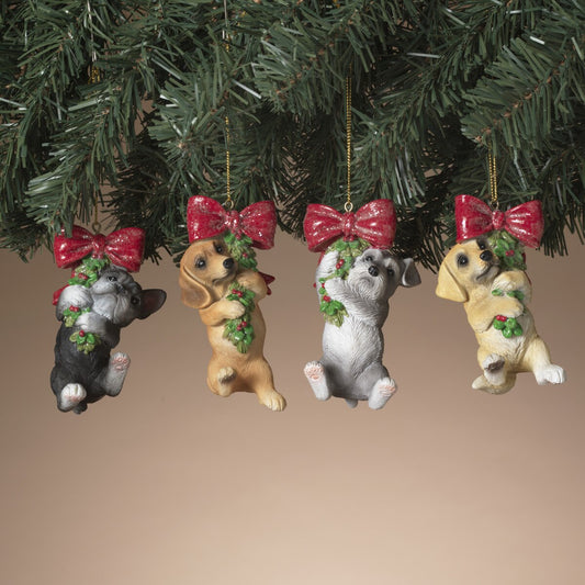 3.74"H Resin Holiday Dog w/ Bow Ornament