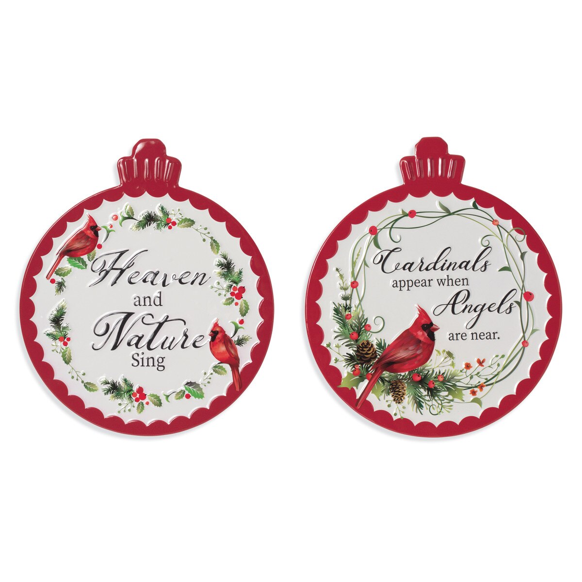 14"H Metal Embossed Holiday Cardinal Design Ornament Wall Decor