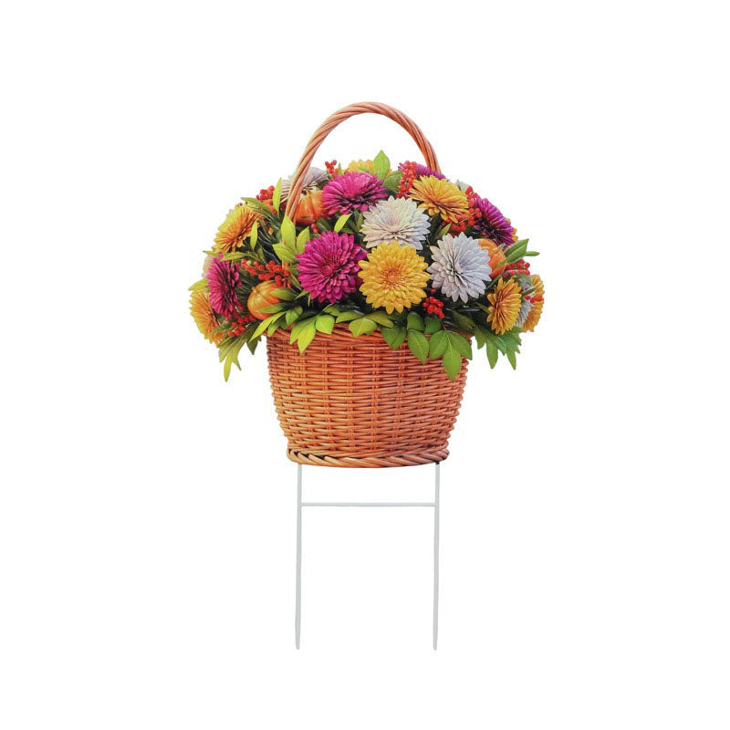 34" Metal Flower Mum Basket on Pole