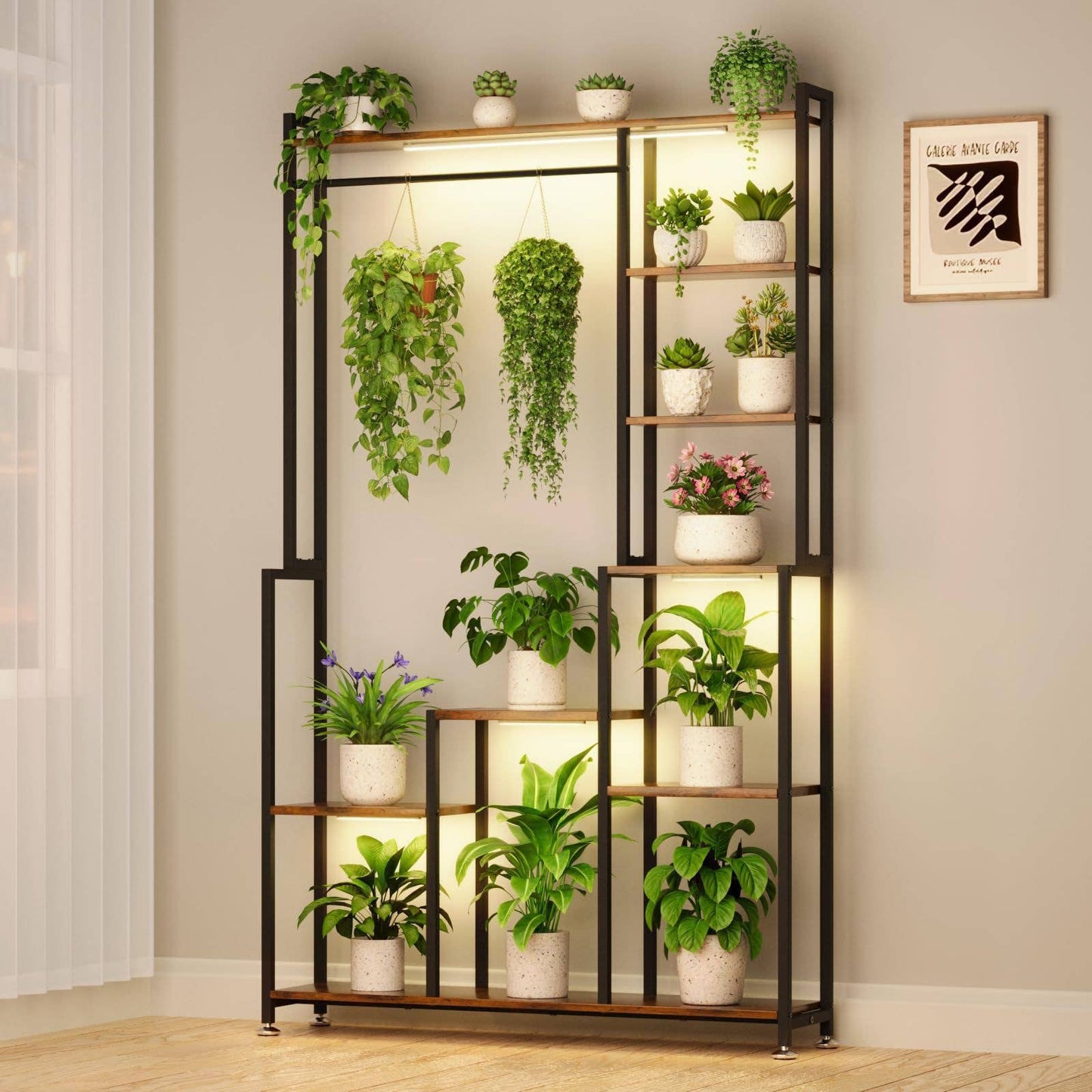 Indoor 8-Tier Metal Plant Stand with Grow Light
