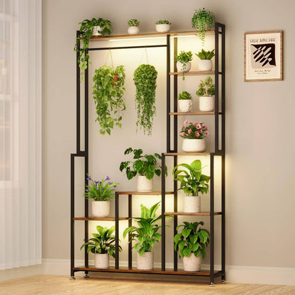 Indoor 8-Tier Metal Plant Stand with Grow Light
