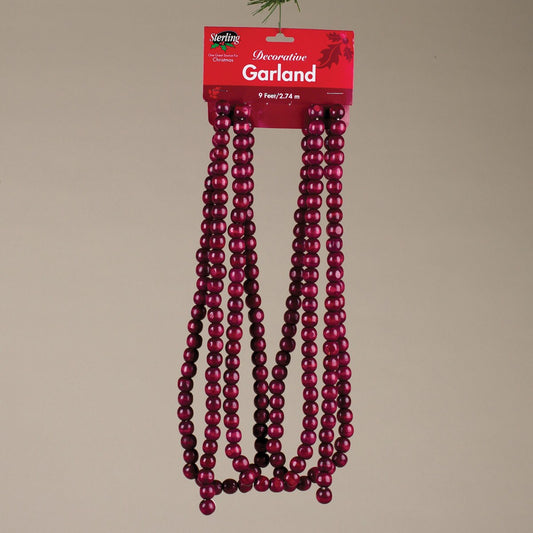 9'L 14MM Cranberry Wood Bead Garland