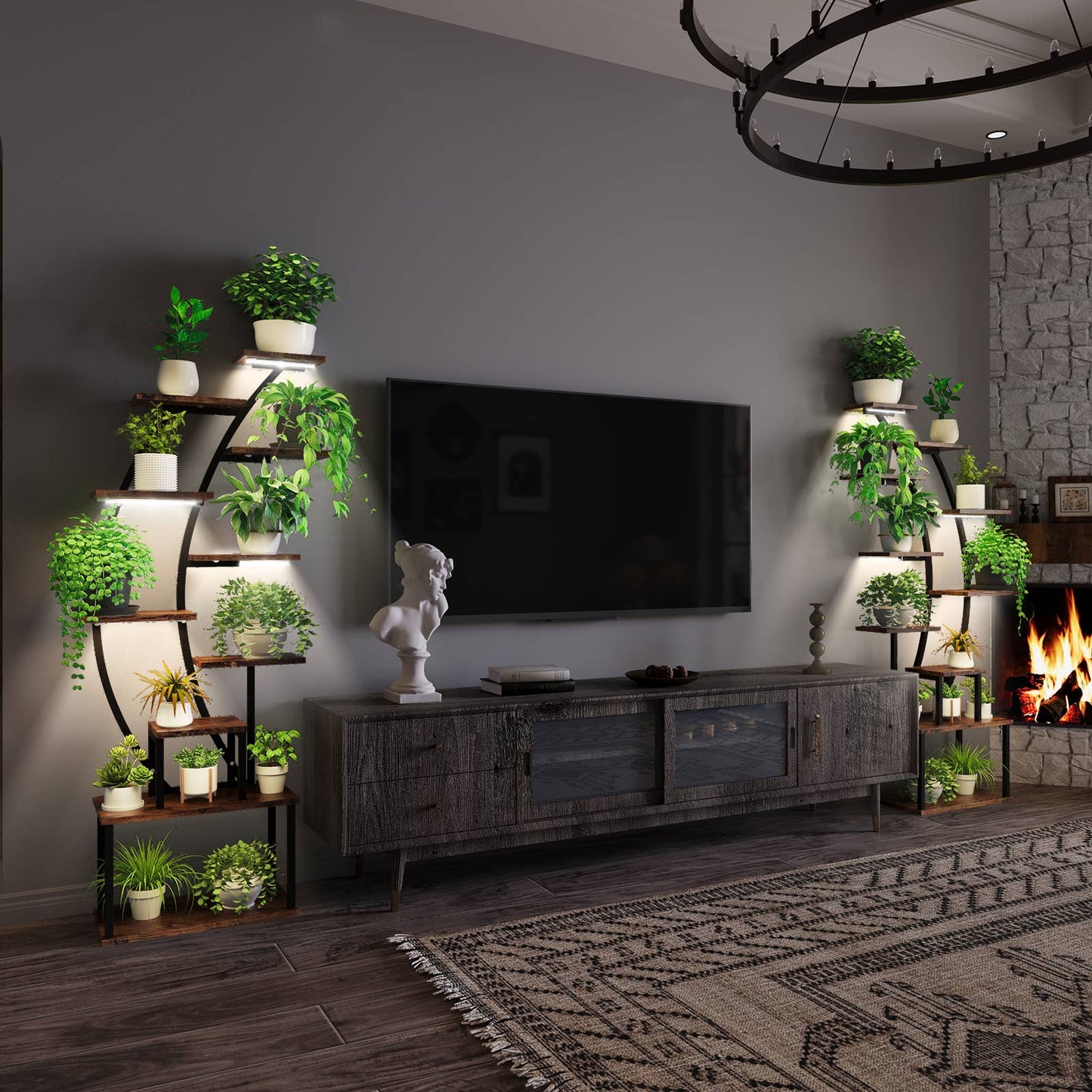 Indoor 8-Tier Metal Plant Stand with Grow Light