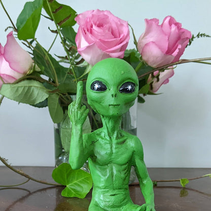 Rude Alien Statue “Flipping The Bird” 10″ H Shelf Sitter